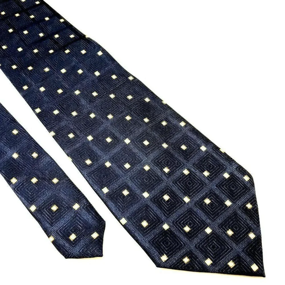 Pierre Cardin Navy Blue Tie with Cream Square Pattern